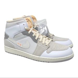 Air Jordan 1 Mid SE Craft Inside Out DM9652-100 White/Phantom Grey/Sail Size 14